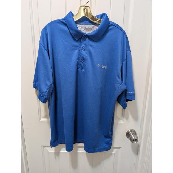 Columbia Men's L Solid Blue Short Sleeve Omni-Shade PFG Fishing Polo Shirt Golf - Picture 1 of 8
